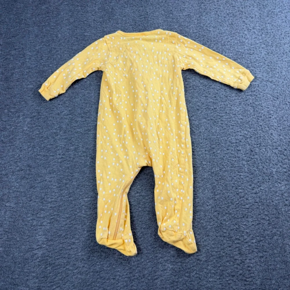 Onesies Brand Footed Sleeper Kids 3-6 Months Yellow Polka Dot Zip Up Pajamas‎